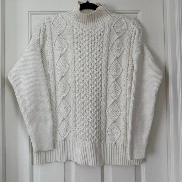 J. Crew Cotton Mock Neck Sweater, Medium, Ivory Cream - Picture 1 of 3